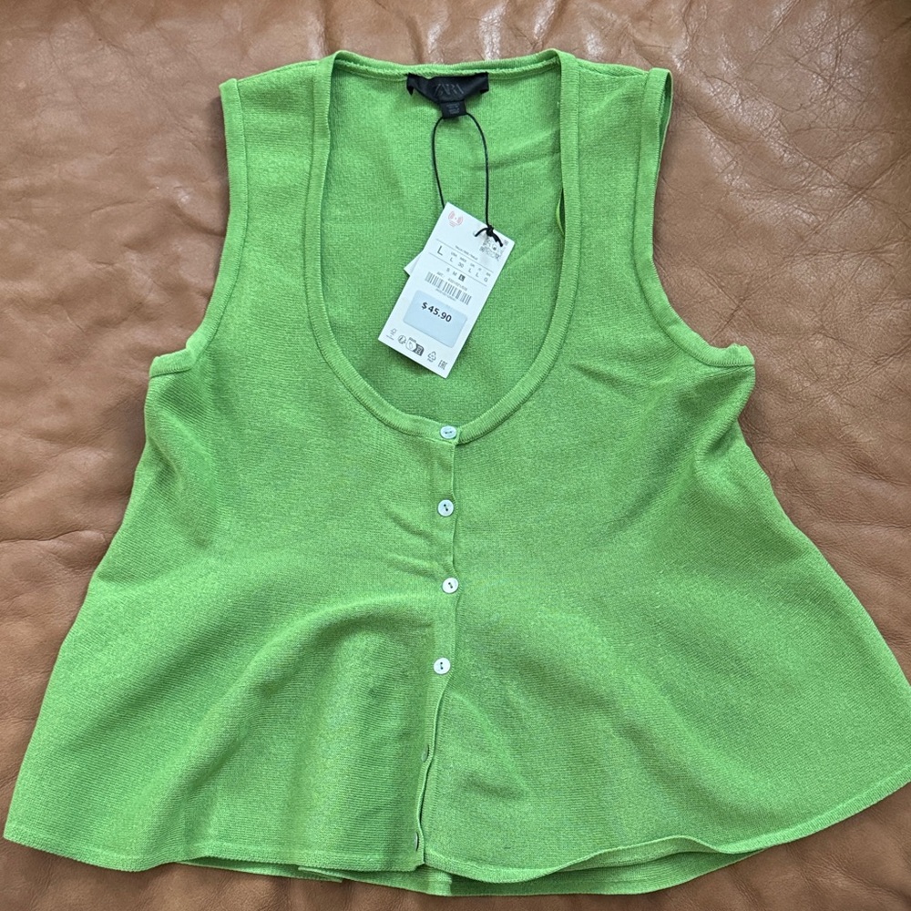 Zara Lime Green Sculptural Knit Tank Top